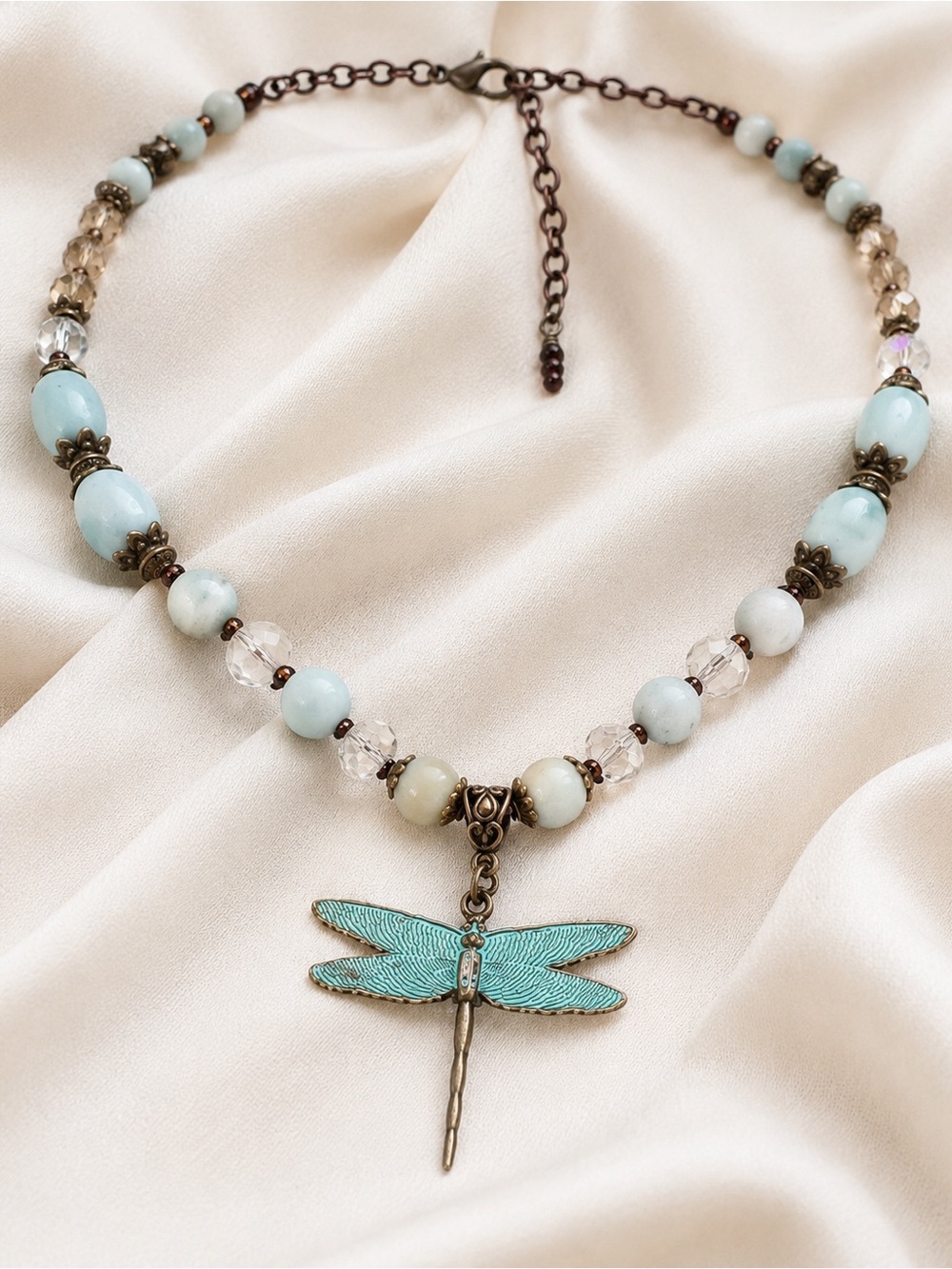 Boutique OOAK Amazonite, Crystal & Dragonfly Pendant Necklace 18”🌵 - Picture 6 of 13